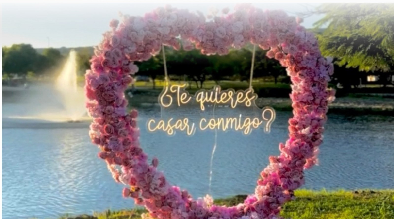 My Heart Pink: corazón de rosas iluminado con letrero neón para pedida de matrimonio en Querétaro — AYV Proposals